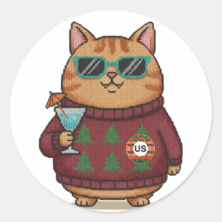 Lelijke Kerstmuts Kattenstickerblad Ronde Sticker