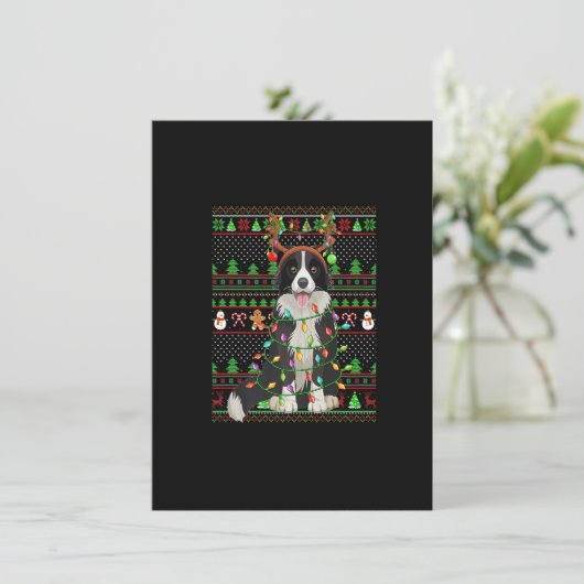 Lelijke Kerstmuts Stijl Lichtjes Border Collie Hon Kaart (Staand voorkant)