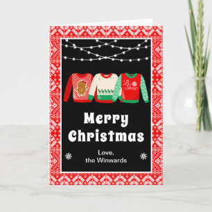 Lelijke Kerstmutsen Rood Prettig Kerstfeest Feestdagen Kaart