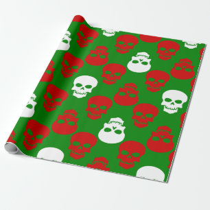 Lelijke kerstschedels rood wit groen cadeaupapier