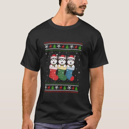 Lelijke Kersttrui Alaskan Malamute Hond In Kerst T-shirt (Voorkant)