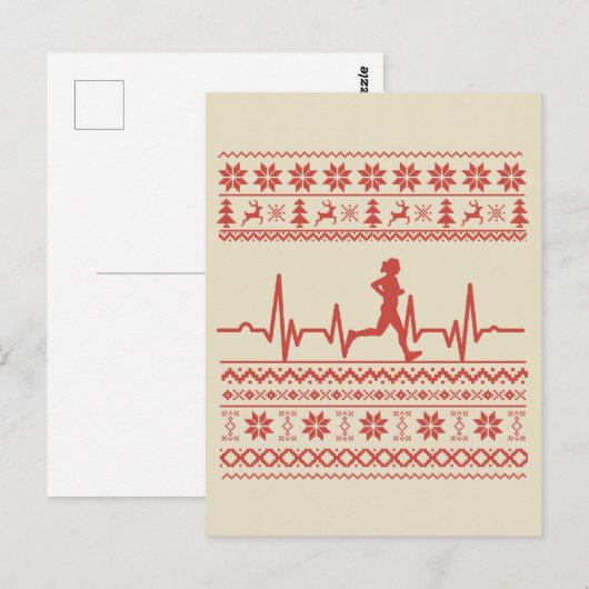 Lelijke kersttrui hartslag hardlopen briefkaart (Voorkant / Achterkant)