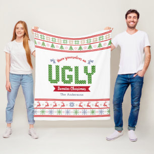 Lelijke kersttrui Nordic White Red Green Knit Fleece Deken