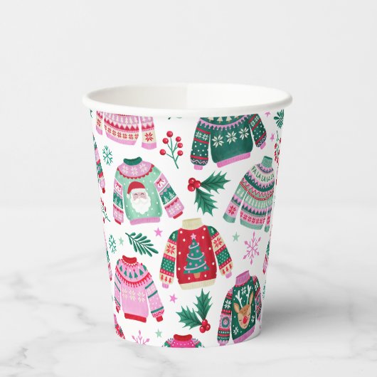 Lelijke kersttruien met kerstman en rendier papieren bekers (Links)