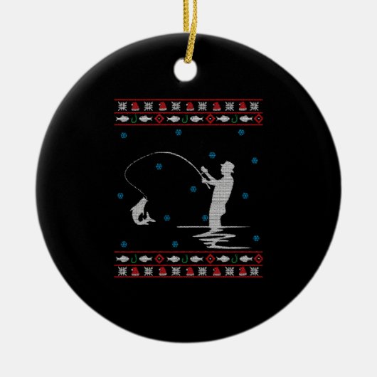 Lelijke kerstvisser Gevist Rod Keramisch Ornament (Voorkant)