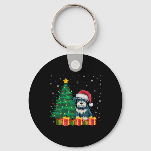 Lelijke Miniatuur Schnauzer Santa Hat Kerstlicht Sleutelhanger (Voorkant)