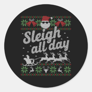 Lelijke Santa Sleigh de hele dag Ronde Sticker