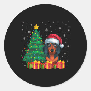 Lelijke Teckel Santa Hat Kerstverlichting Hondenli Ronde Sticker
