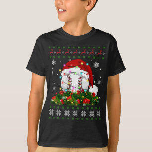 Lelijke trui kerst pyjama verlichting honkbal spor t-shirt