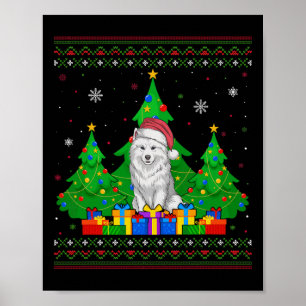 Lelijke Trui Kerstboom Kerstman Hoed Samoyed Hond Poster