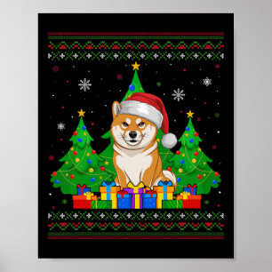 Lelijke trui Kerstboom Kerstman Hoed Shiba Inu Do Poster