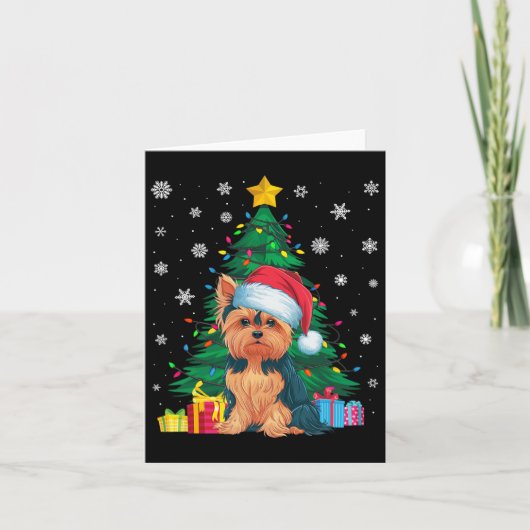 Lelijke Trui Kerstboom Lights Yorkie Dog Sant Kaart (Voorkant)