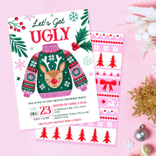 Lelijke trui kerstfeest rendier en Holly Kaart