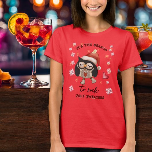 Lelijke Trui mooie Uil Rood T-Shirt