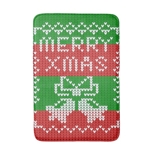 Lelijke trui patroon jingle bells Merry Xmas garen Badmat (Voorkant Verticaal)
