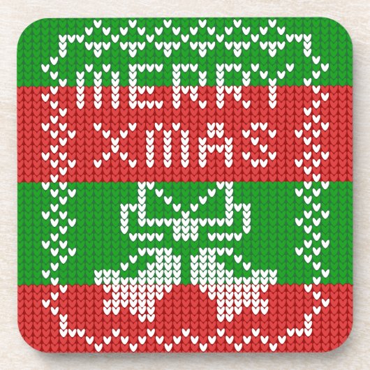 Lelijke trui patroon jingle bells Merry Xmas garen Bier Onderzetter (Voorkant)