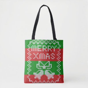 Lelijke trui patroon jingle bells Merry Xmas garen Draagtas