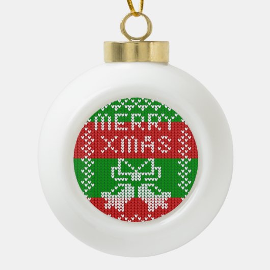 Lelijke trui patroon jingle bells Merry Xmas garen Keramische Bal Ornament (Voorkant)