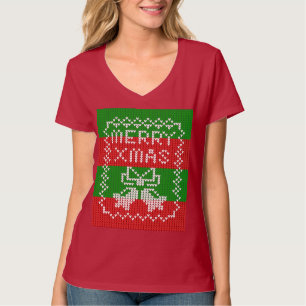 Lelijke trui patroon jingle bells Merry Xmas garen T-shirt