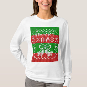 Lelijke trui patroon jingle bells Merry Xmas garen T-shirt