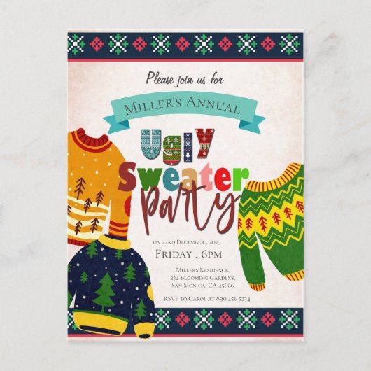 Lelijke trui patroon kerst party uitnodiging (Voorkant)