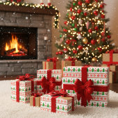 Lelijke trui Pixelated Santa feestelijke strepen Cadeaupapier