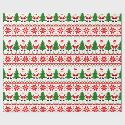 Lelijke trui Pixelated Santa feestelijke strepen Cadeaupapier (Vlak)