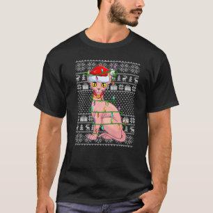 Lelijke trui stijl Kerstmis lichten Kerstman Sphyn T-shirt