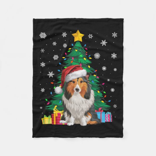 Lelijke Trui Xmas Tree Light Shetland Sheepdog Hon Fleece Deken (Voorkant)