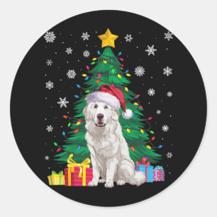 Lelijke trui Xmas Tree Lights Grote Pyreneeën Hond Ronde Sticker