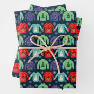 Lelijke truien Kerst Illustratie Sneeuwvlokken Inpakpapier Vel
