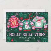 Lelijke truien met kerstman, rendier en sneeuwpopp feestdagenkaart (Voorkant)
