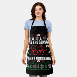 Lelijke vrolijke kersttrui verpleegster schort