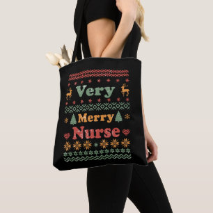 Lelijke Vrolijke Kersttrui verpleegster vintage Draagtas