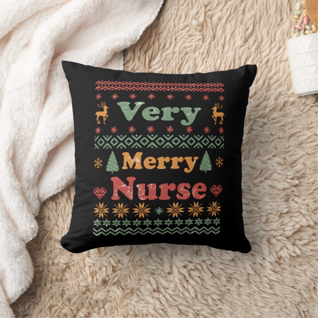 Lelijke Vrolijke Kersttrui verpleegster vintage Kussen (Deken)