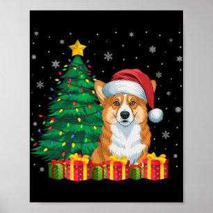 Lelijke Welsh Corgi Santa Hat Christmas Lights Dog Poster
