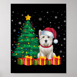 Lelijke Westie Santa Hat Christmas Lights Hondenli Poster