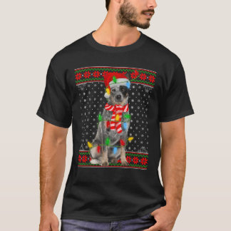 Lelijke Xmas Dog Lights Santa Hat Blue Heeler Dog  T-shirt