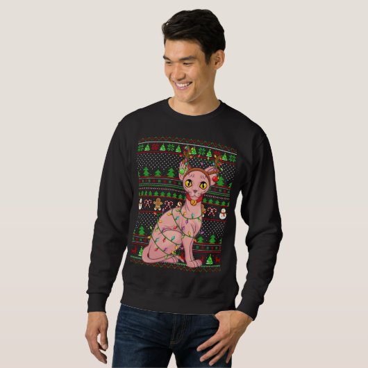Lelijke Xmas trui stijl verlichting Sphynx kat Chr (Voorkant volledig)