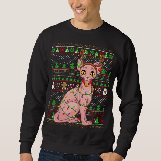 Lelijke Xmas trui stijl verlichting Sphynx kat Chr (Voorkant)