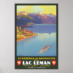 Leman lake Suisse vintage travel Poster