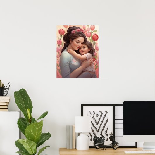 L'Embrace d'une mère - Poster mère & fille (Bureau à domicile)