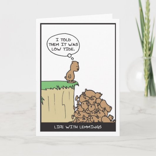 Lemmings bij laagtij - half gebakken strips bedankkaart (Voorkant)