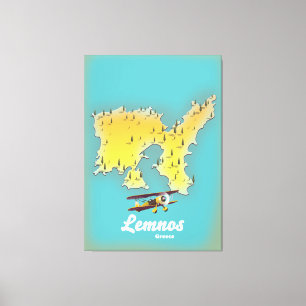 Lemnos greece retro map canvas afdruk