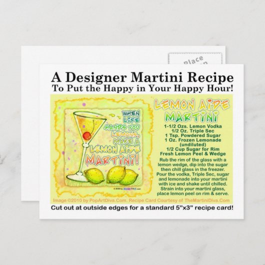 Lemon Aide Martini Recept Briefkaart (Voorkant / Achterkant)