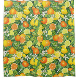 Lemon and Orange Botanical Pattern Douchegordijn