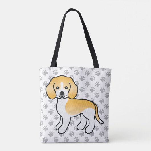 Lemon and White Beagle Cartoon Dog & Paws Draagtas (Achterkant)