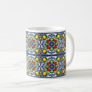 🍋 Lemon Azul Bloom — Mediterraanse Azulejo Koffiemok