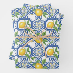 Lemon Azulejo Tegels Patroon Inpakpapier Vel