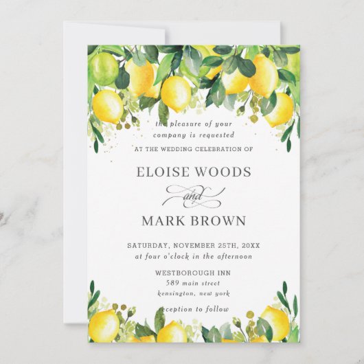 Lemon Azure Summer Greenery Wedding Kaart (Voorkant)